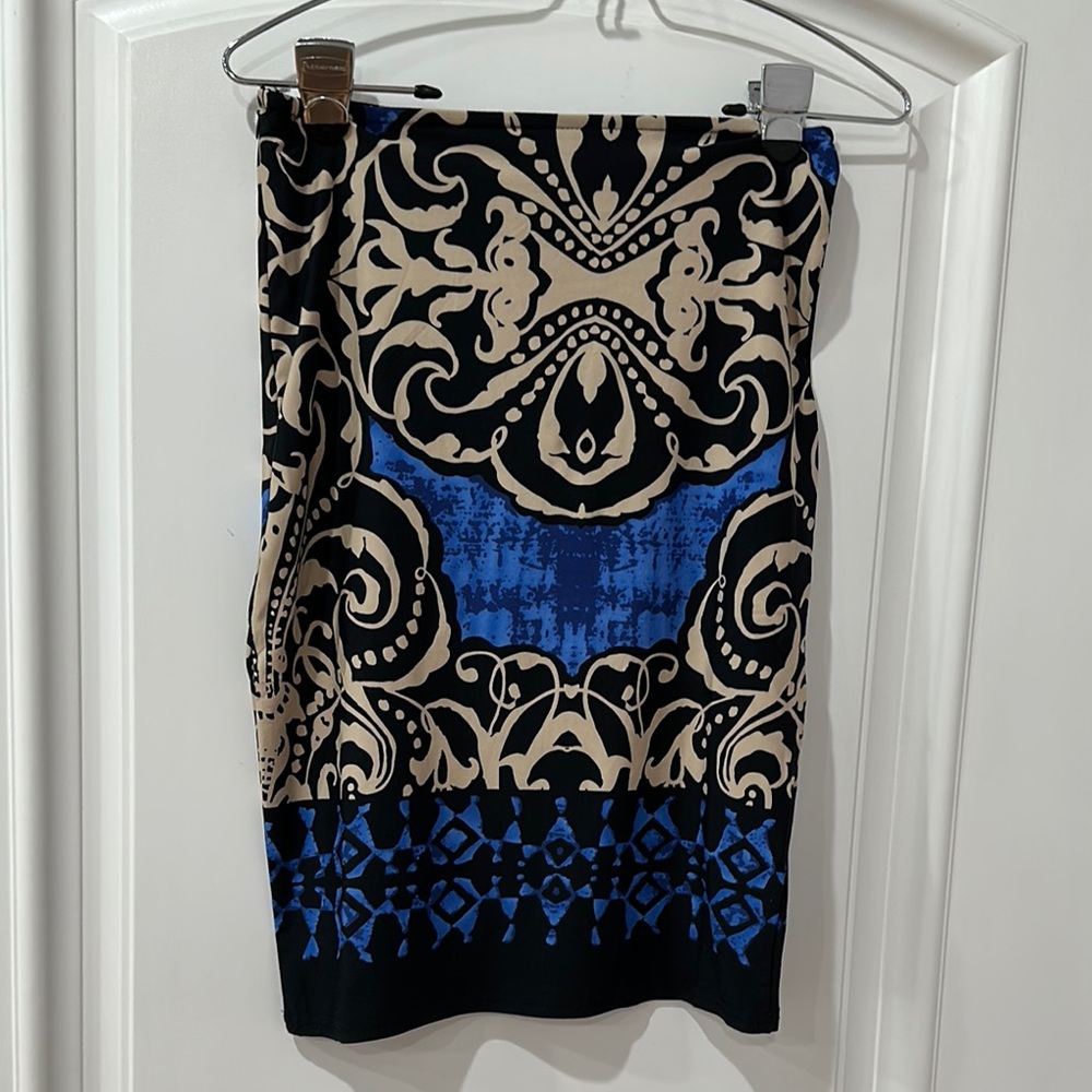 White Mark Blue and Black Knee-Length Pencil Skirt